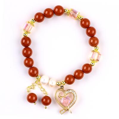 China Natural Genuine 8MM Red Jasper Fresh Water Pearl Pink Heart Charm Smooth Round Bead For Friends Gift for sale