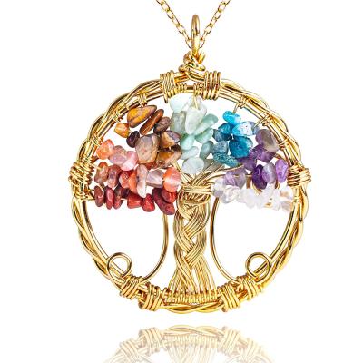 China Golden Meditation Life Tree Chakra Healing Crystal Necklace Jewellery for sale