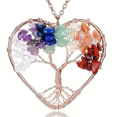 China 5*5cm Tree Of Life Necklace With Chakra Stones Pendant for sale