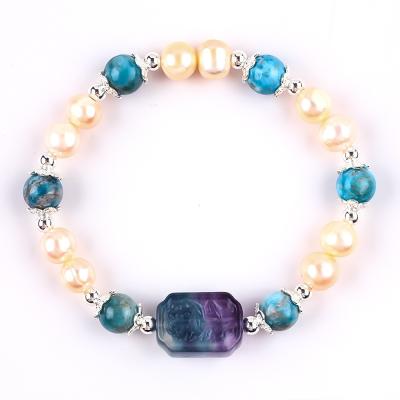 China Blue Apatite Bead Stone Pink Freshwater Pearl Bracelet OEM ODM for sale