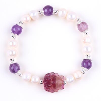 China 8mm Bead Amethyst Crystal White Fresh Water Pearl Bracelet for sale