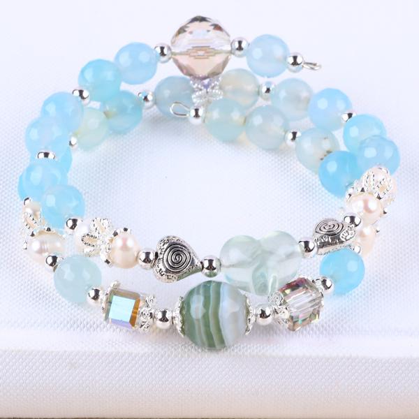Quality 8MM Multifacted Blue Agate Round Shape Bead And White Fresh Water Pearl for sale