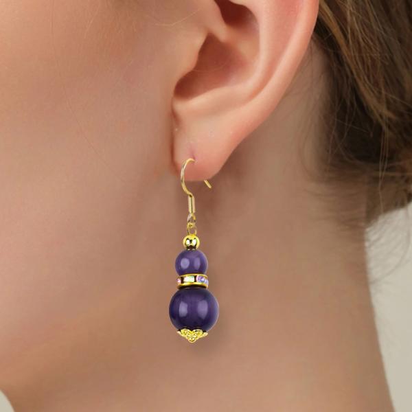 Quality Purple Cat Eye Gemstone Drop Earrings Dangle 8MM 10MM Bead for sale