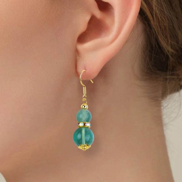 Quality Handmade DIY Bead Green Fluorite Crystal Short Drop Hook Earring Gemstone for sale