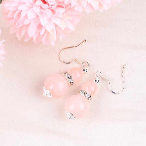 Quality Handmade Crystal Stone Earrings Rose Quartz Gemstone Beaded Pendant Earrings for sale