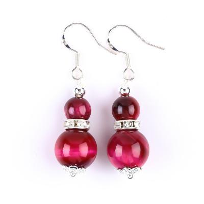 China Handmade Crystal Stone Earrings Rose Red Tiger's Eye Gemstone Pendant Beaded Earrings for sale