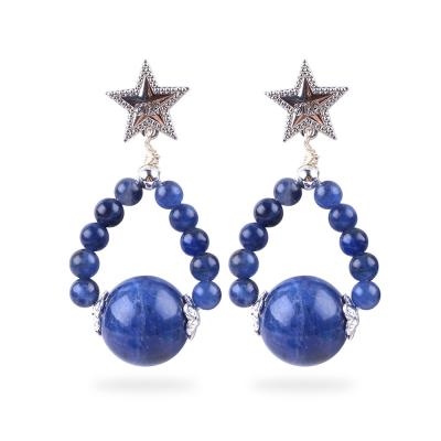 China Handmade Crystal Stone Earrings Sodalite Gemstone Beaded Star Charms Pendant Earrings for sale