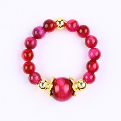 China 4MM Rose Red Tiger Eye Crystal Stretch Round Bead Ring Healing Stone Adjustable Ring For Unisex for sale