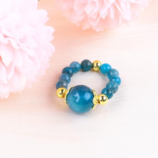Quality 4MM Apatite Small Bead Healing Energy Crystal Round Stretch Bead Ring For Daily for sale