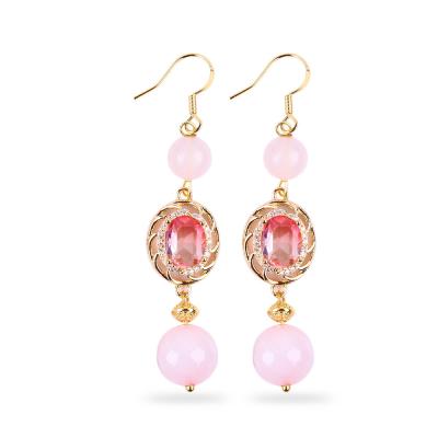 China Multifasa de cristal natural rosa de cuarzo con forma redonda con forma ovalada rosa con pendiente de perlas en venta