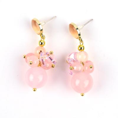 China Pink Calcedonia Cristal de Piedra Unico DIY Pendente Oval Redondo de Perlas Orecillos para el uso diario en venta