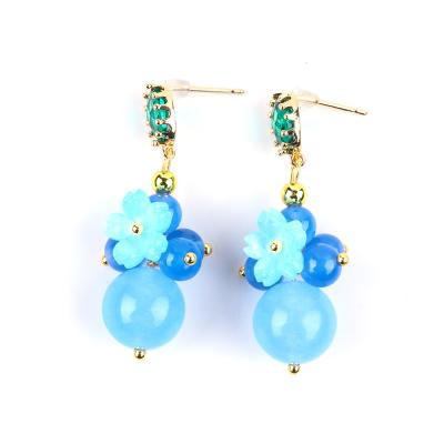 Chine Des boucles d'oreilles en bleu de calcédoine cristalline faites à la main DIY pendentif ovale en perles de perles adaptées au port quotidien à vendre