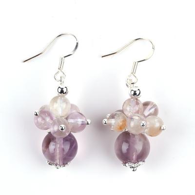 China Natural Stone Earring 8MM 10MM Healing Lavender Azeztulite Crystal Bead Dangle Flower Earring for sale