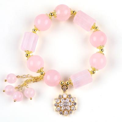 China 12MM 14MM Brazalete de cuerdas de cristal rosa rosa de piedra preciosa curativa Brazaletes en venta