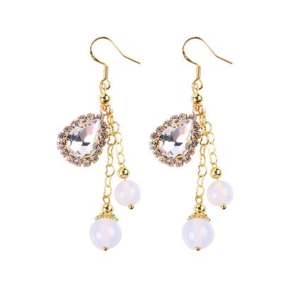 China 10MM 8MM Natural Crystal White Agate With Sparkling ​Teardrop Charm Dangle Bead Earring for sale