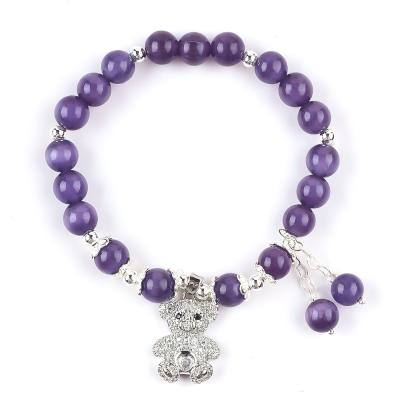 China Gemstone Purple Cat Eye With Bear Handmade Round Shape Stretch Bead Bracelet For Jewelry Gift for sale