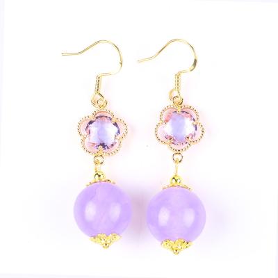 China Handmade Crystal Stone Earrings Purple Chalcedony Gemstone Beaded Pendant Earrings Healing Crystal Stone  Earrings for sale