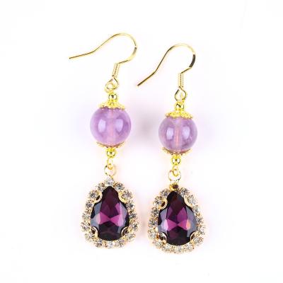 China Handmade Gemstone Earrings Naturala Amethyst Beaded Pendant Earrings Healing Amethyst Crystal Stone  Earrings for sale