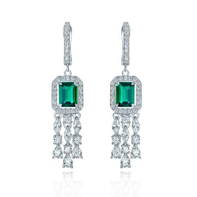 China Green Gemstone Cubic Zirconia Long Drop Earrings For Wedding for sale