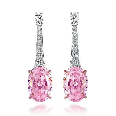 China 925 Sterling Silver Zircon Long Oval Earrings Customized Color for sale