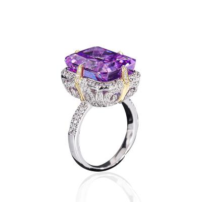 China Purple / Aqua Blue / Yellow Gemstone 925 Sterling Silver Zircon Bridal Engagement Ring for sale