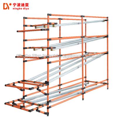 China PE Coated FIFO Storage Shelf Yellow Lean Pipe Heavy Duty Pallet Roller Racking for sale