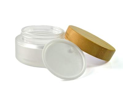 China 50ml Frosted Glass Cream Jars With Tightly Bamboo Lid And Inner Liner for sale