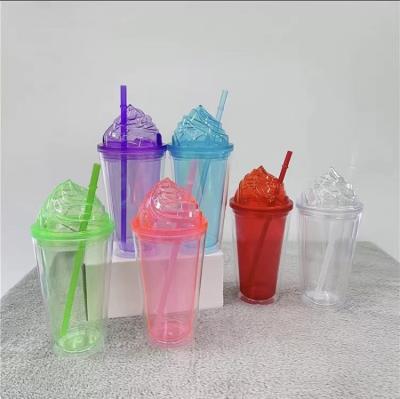 China Double Wall Plastic Acrylic Insulated Tumbler With Lid And Straw for sale
