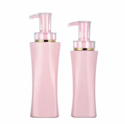 China Plastic Cosmetic Pink Shampoo Bottles Square Body Lotion Packaging for sale