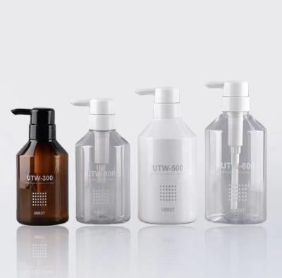 China Refillable Sloping Shoulder Cosmetic Spray Bottles Shower Gel Shampoo Plastic Bottle 350ml 500ml for sale