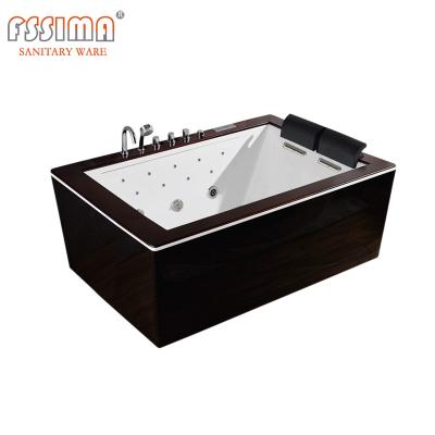 China 2 Person Soaking Tub Freestanding Water Jet Whirlpool Bathtub Bathroom Wooden for sale