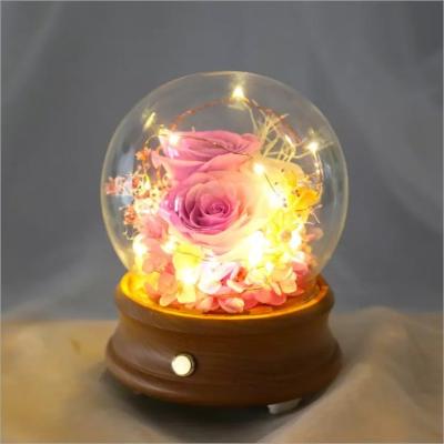 China Wholesale Rose Preserved Flower in Glass Dome Flower for Valentines Day rose gift for sale