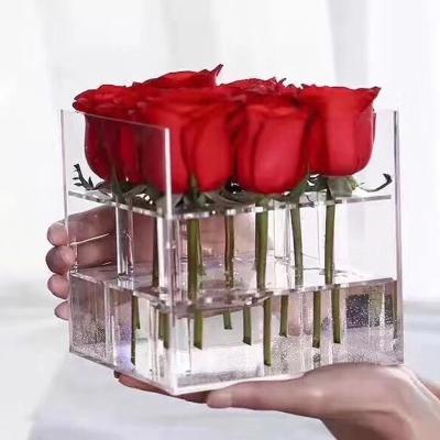 China Wholesale Price Preserved Rose 9 Holes Acrylic Display Box With Lid for sale
