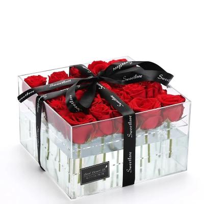 China Top Quality 3mm Thickness Clear Acrylic Box Preserved Roses Box 1/9/16/25/36 Holes Square Acrylic Boxes for sale