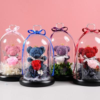 China Wholesale Price Rose bear preserved roses in glass dome rose bear for lover for sale