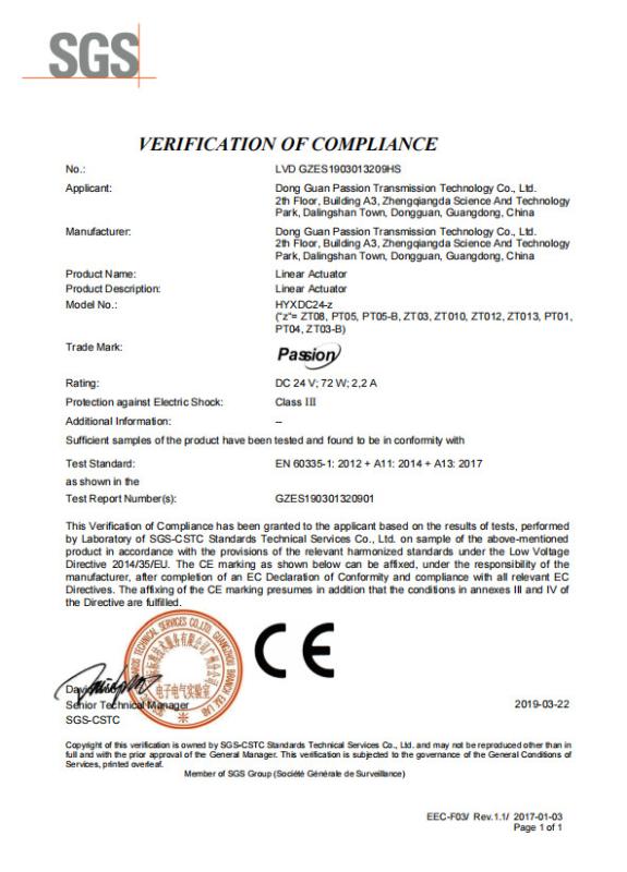 VERIFICATION OF COMPLIANCE - Foshan Banner Intelligent Furniture Co., Ltd