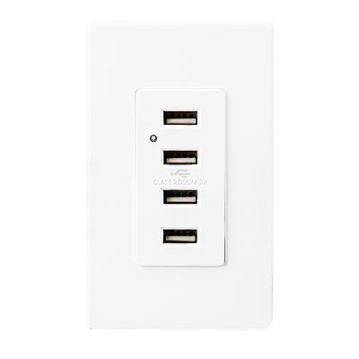China White Usb Wall Outlet , Usb Electrical Outlet 4 USB Ports With 2 Wall Plates for sale