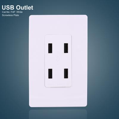 China White 4 USB Ports GFCI Receptacles Electric USB Outlet With Screwless Plate for sale