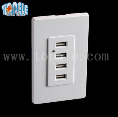 China White Usb Wall Outlet , Usb Electrical Outlet 4 USB Ports With 2 Wall Plates for sale