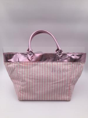 China Pink Stripe 12oz Canvas Lightweight Tote Bags For Travel OEM / ODM Available for sale