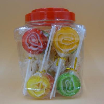 China Round shape Assorted fruit Flavor Round Flat Large Swirl Lollipops / Hard Candy Food With PVC Jars for sale