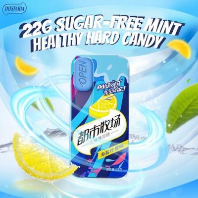 China Sea Salt Lemon Special Flavor Sugar Free Candy With Metal Tin Pack for sale