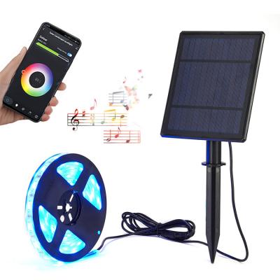 China SMD 5050 Led Solar Powered Strip Lights Outdoor RGB Dimmable Light Match Music for sale