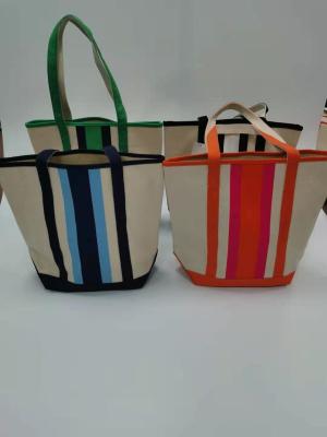 China shoulder tote canvas tote shipping tote beach bag stripe canvas tote for sale