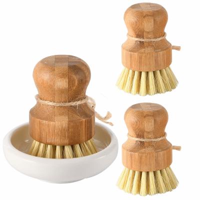 China Natural Sisal Bristle Bamboo Dish Brush Washing Cast Iron Pan / Pot for sale
