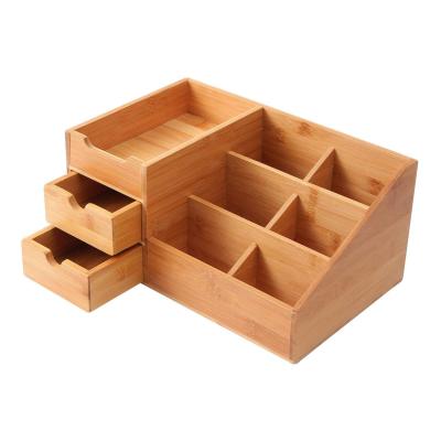 China Bamboo 2 Drawers Make Up Organizer Storage Natural Color for sale