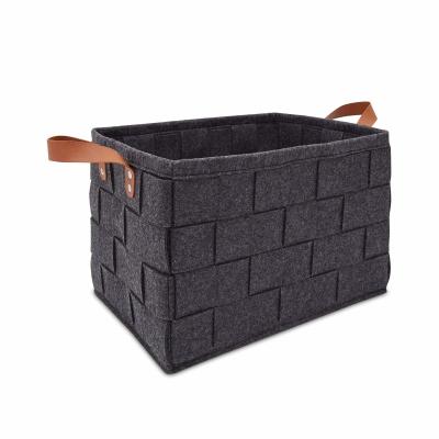 China Reach Certificates Grey Felt Basket Pu Handle Woven For Home Organization for sale