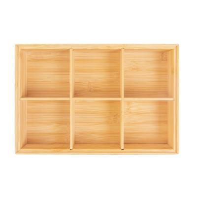 China Wood Bamboo 32.5*22.1*7.7cm Tea Bag Storage Organizer 6 Compartments With Wooden Lid for sale