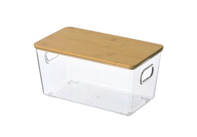 China Pet 11in X 6in Anti Bacteria Clear Plastic Storage Bin With Natural Bamboo Lids for sale