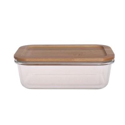 China Eco Friendly Spillproof Glass Food Storage Box With Bamboo Lid for sale